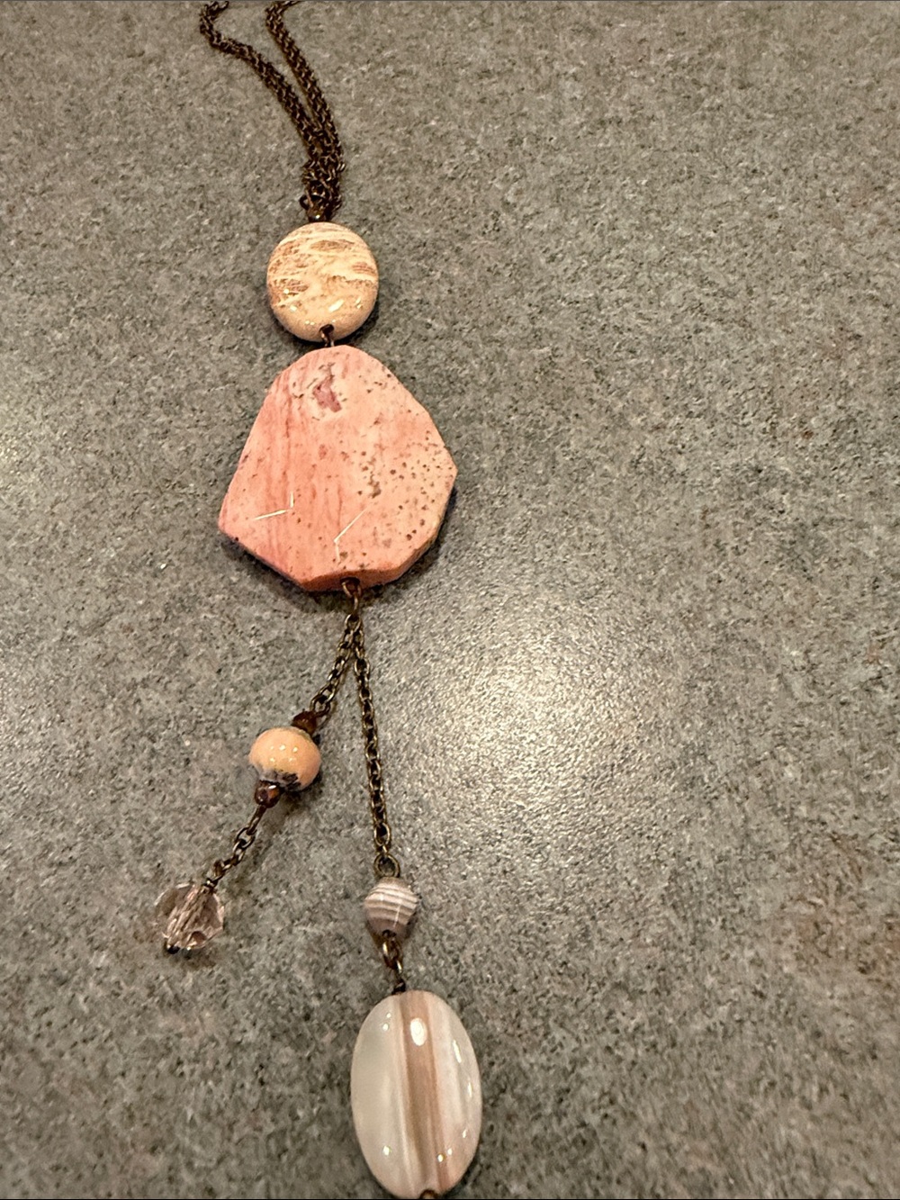 Handcrafted Pink Stone Pendant Necklace - Women Jewelry - Picture 2 of 2